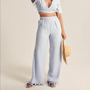 NWT Abercrombie & Fitch Linen Blend Pull On Wide Leg Pants size Small Long